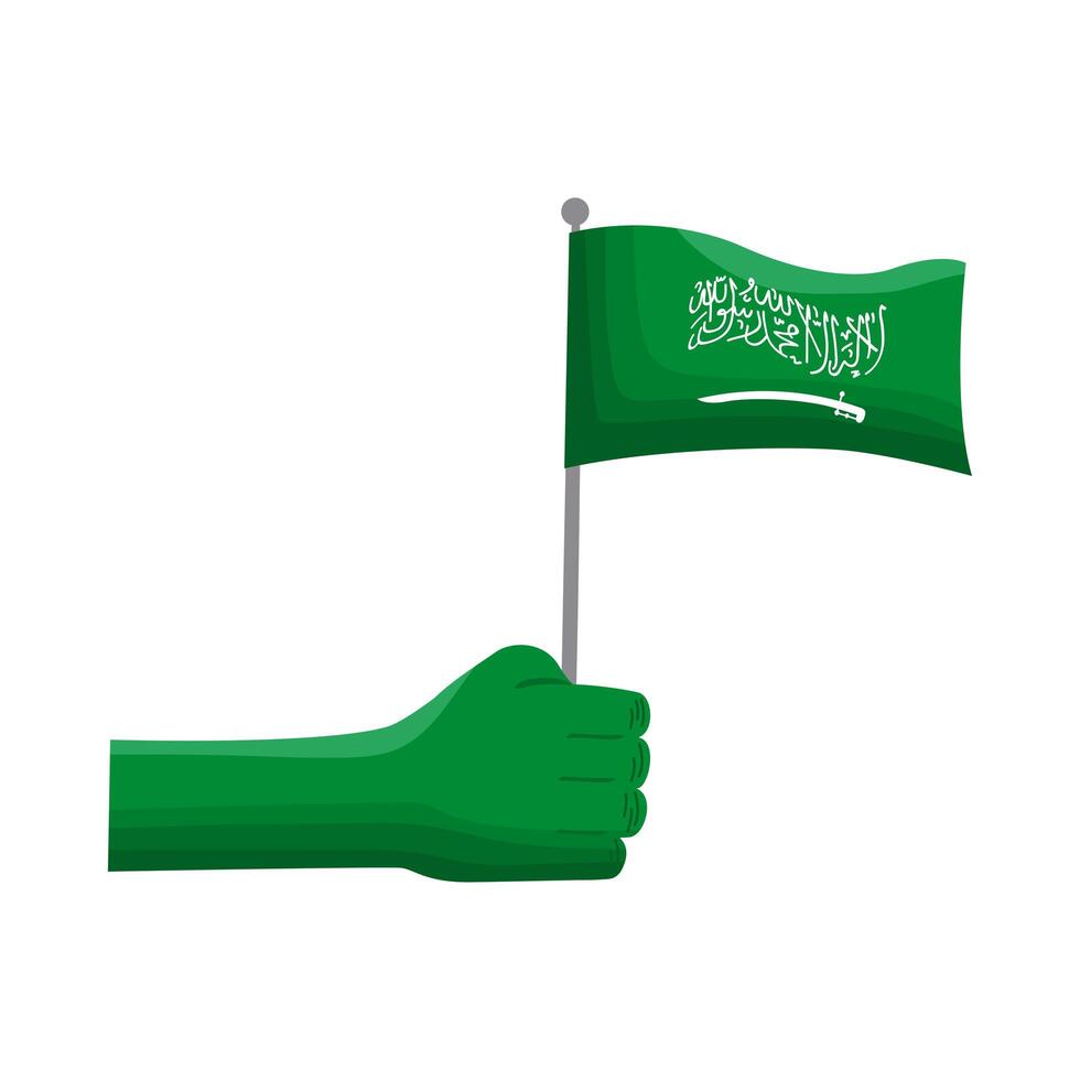 mano con bandera saudita vector