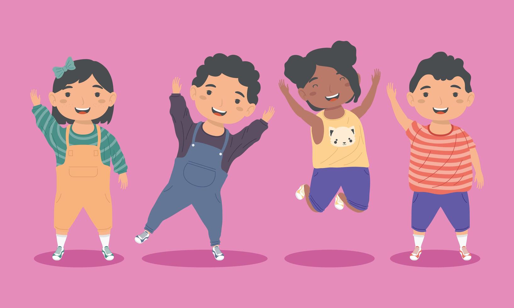 four little kids characters vector