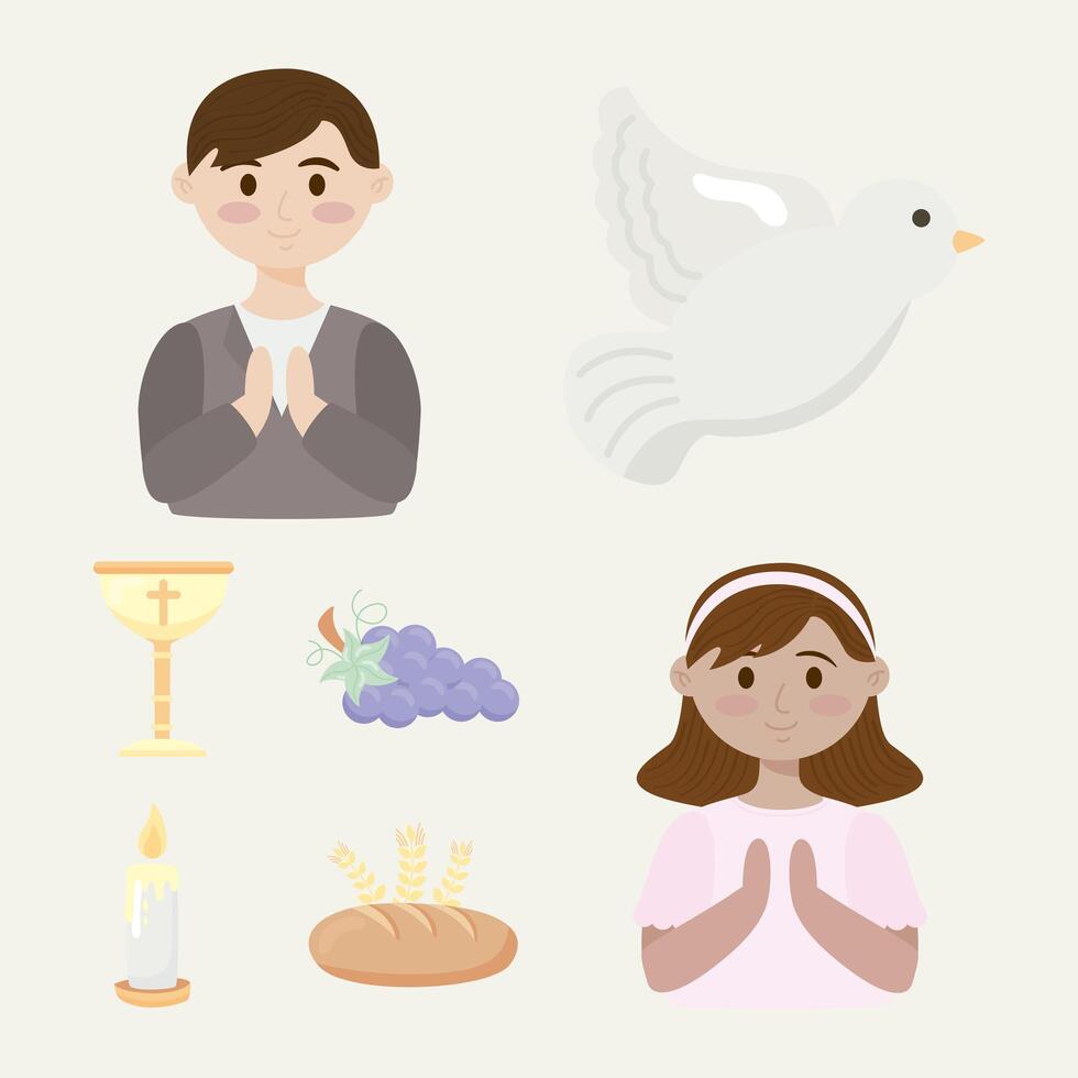 five first communion icons vector