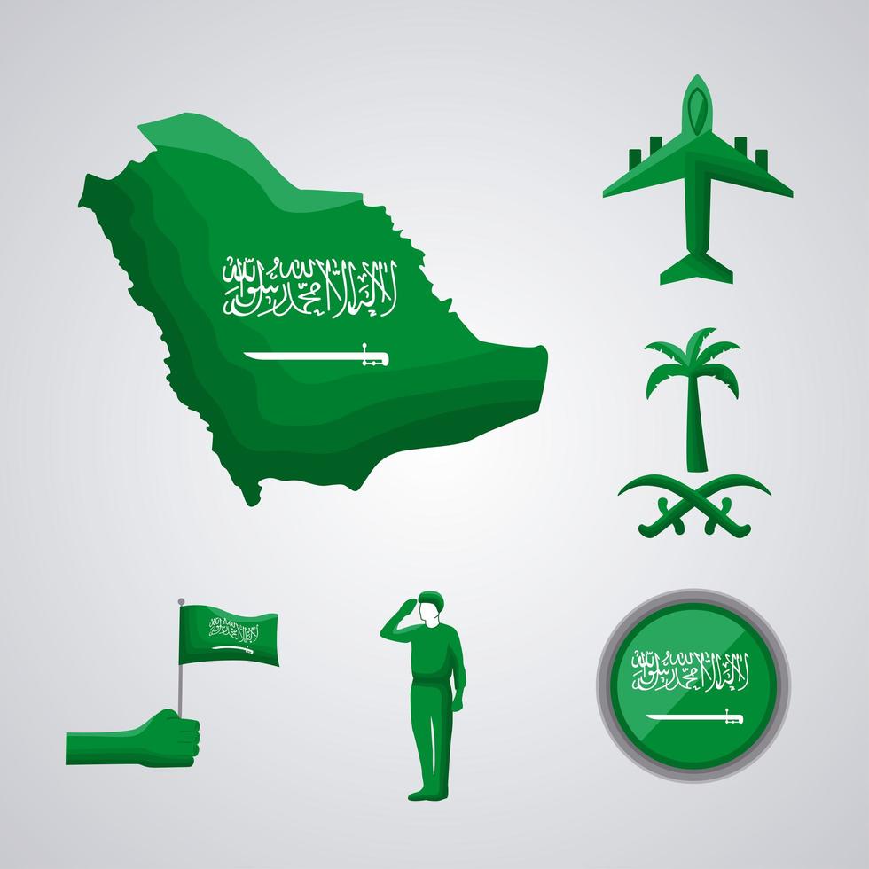 seis iconos del día nacional saudita vector