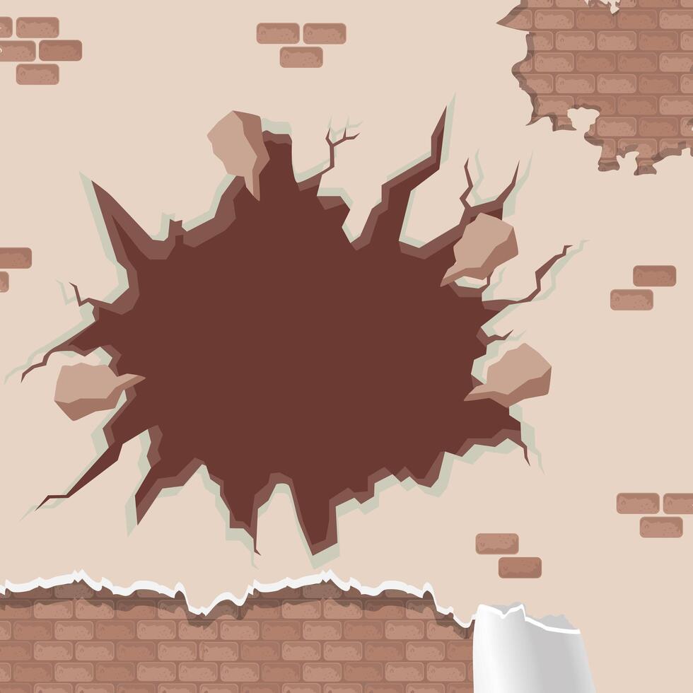 wall cracked and destroyed vector