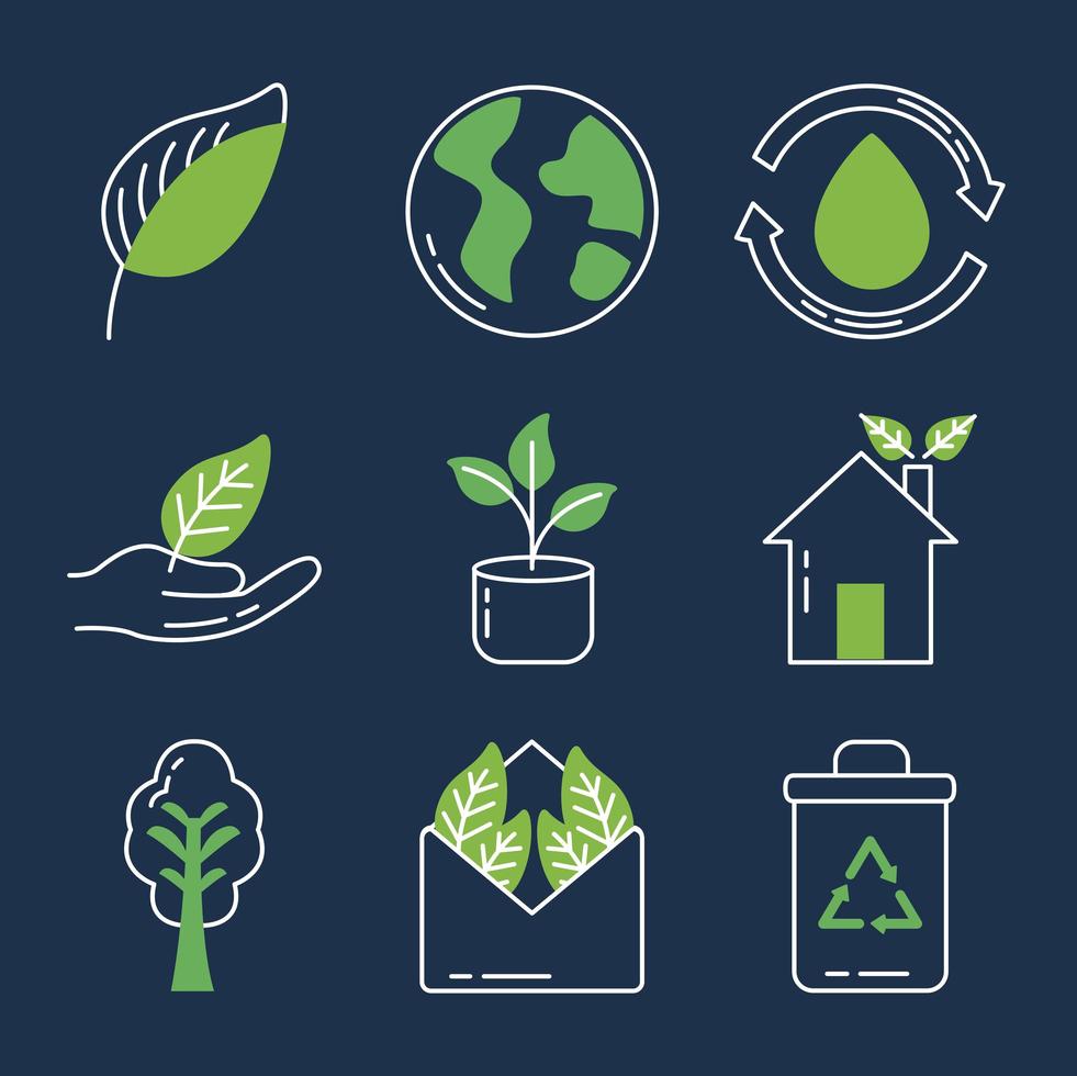 nine organic icons vector