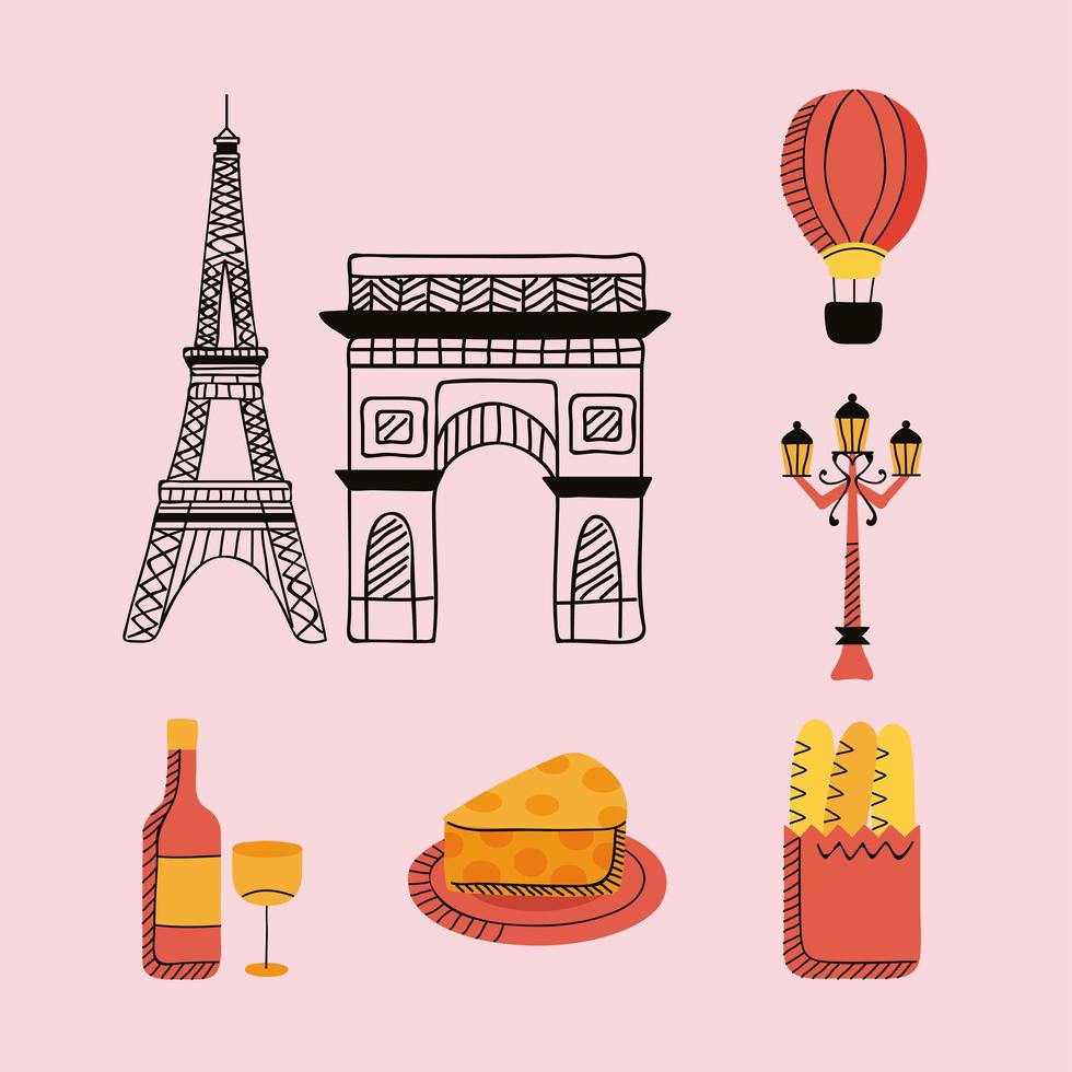 seven paris country icons vector