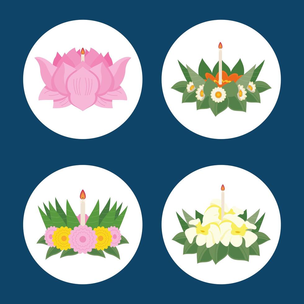 four loy krathong decorations vector
