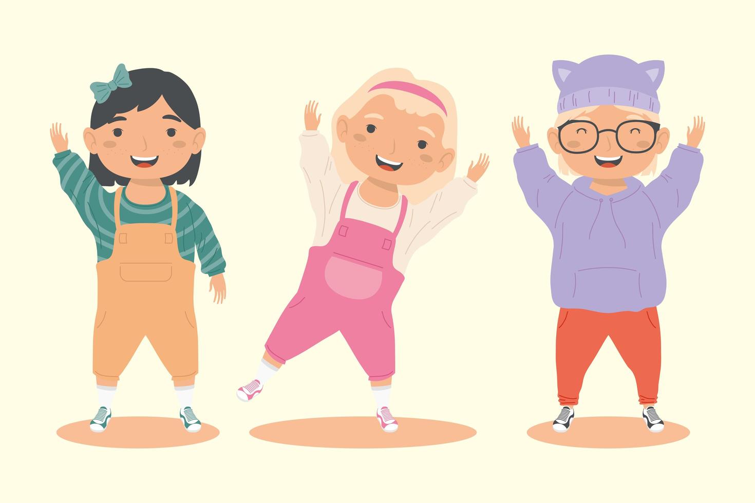 three little girls characters vector
