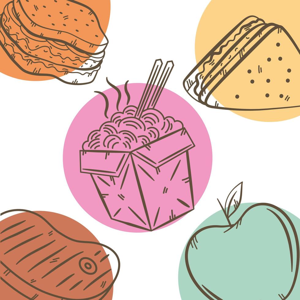 five fast food icons vector