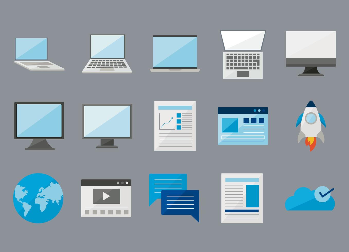 computers and laptops with digital icons vector