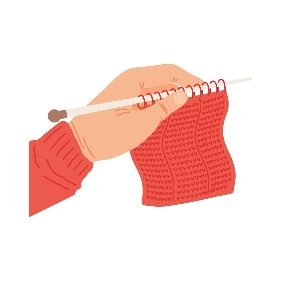 Hand holdigng knitting needle and pattern vector