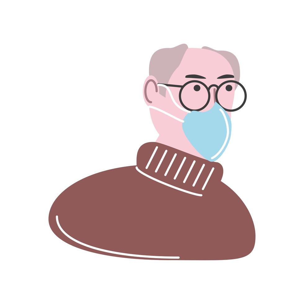 old man wearing medical mask vector