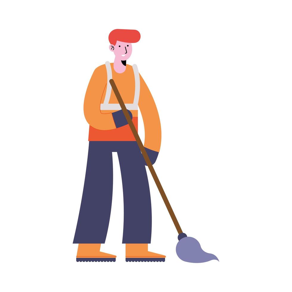 man cleaning with mop vector