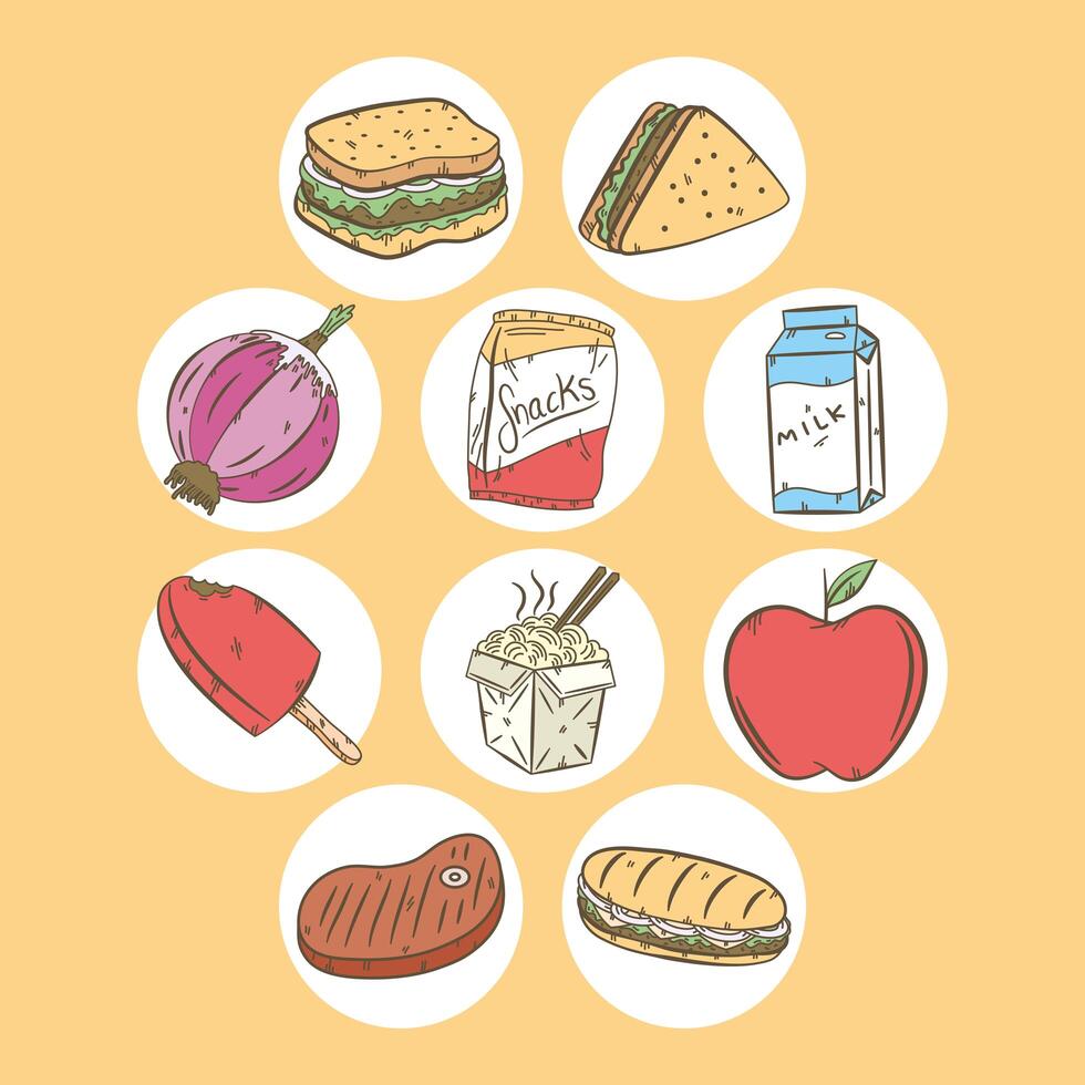 ten fast food icons vector