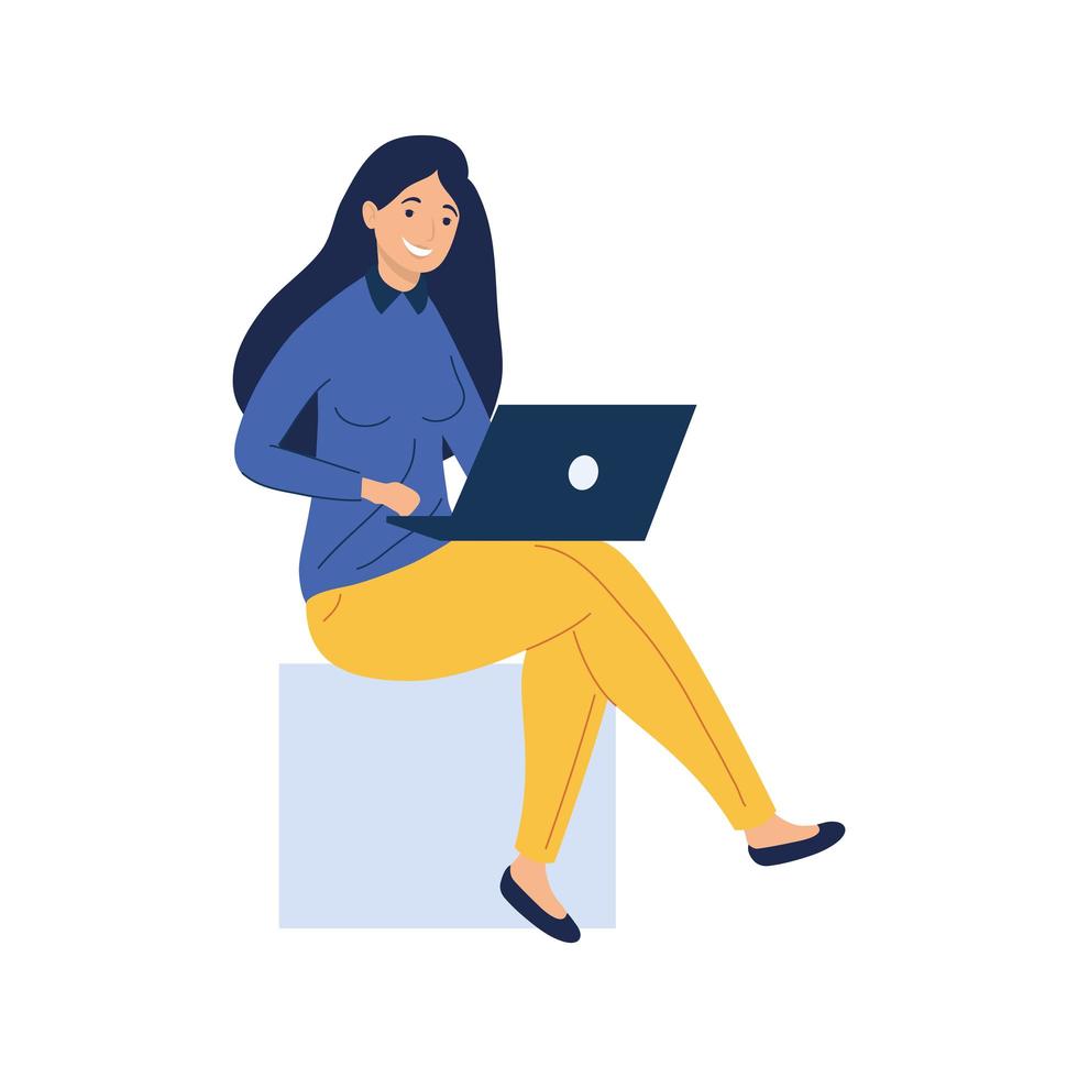 woman using laptop vector