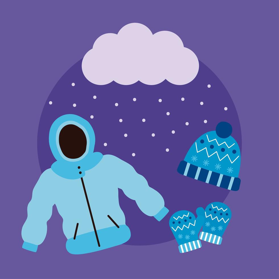 three winter season clothes vector