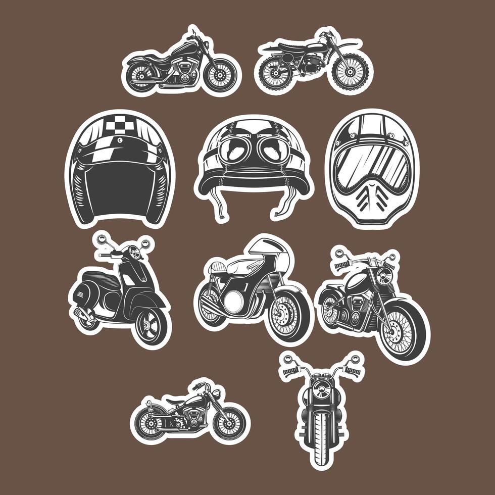 motorcycle and helmets icon set vector