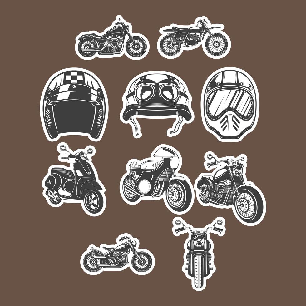 conjunto de iconos de motocicleta y cascos vector