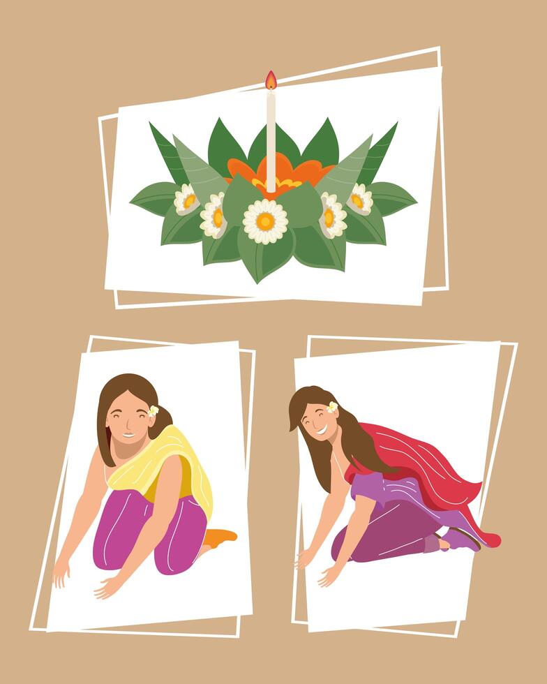 three loy krathong icons vector