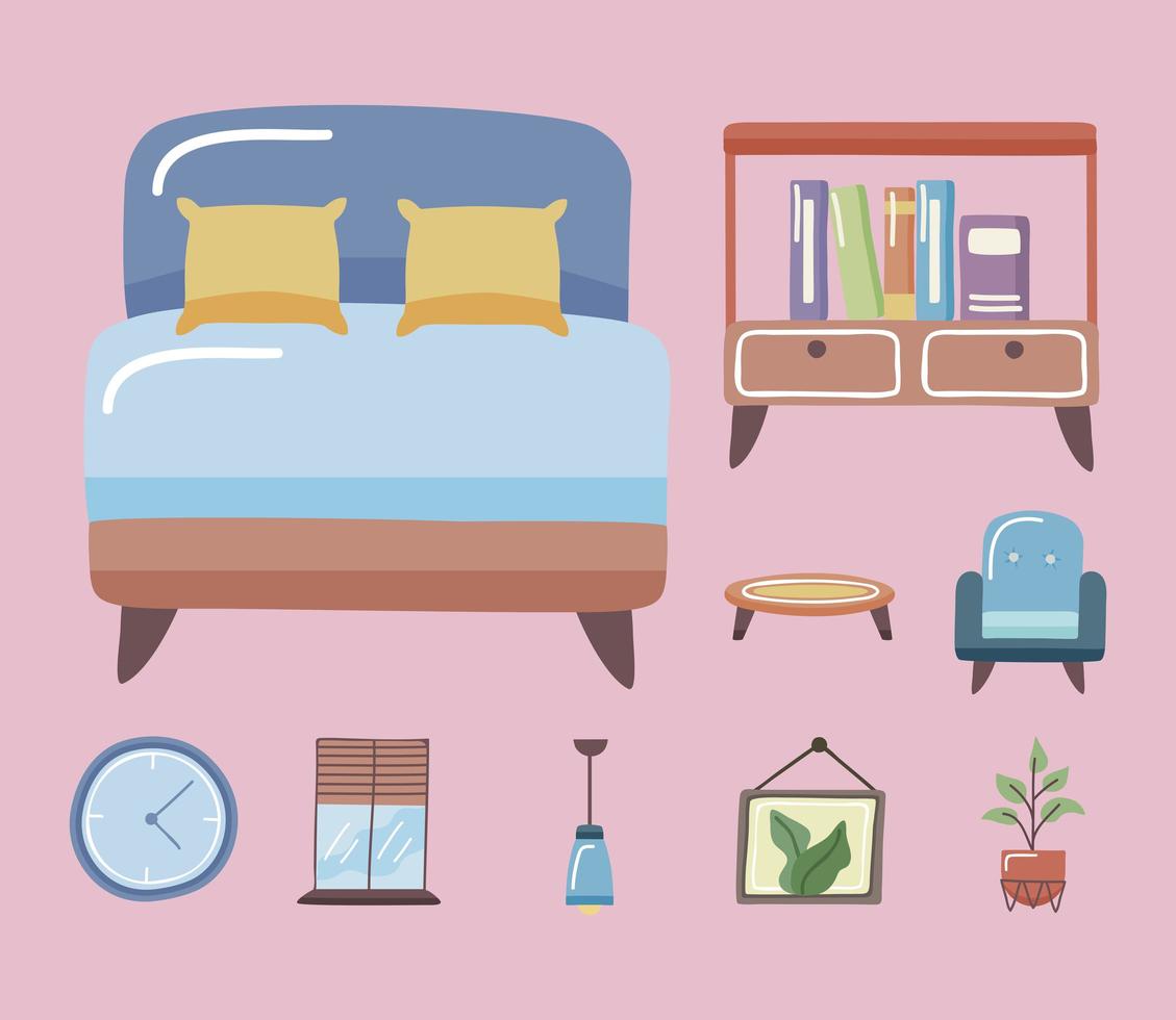 bed and home icon set vector