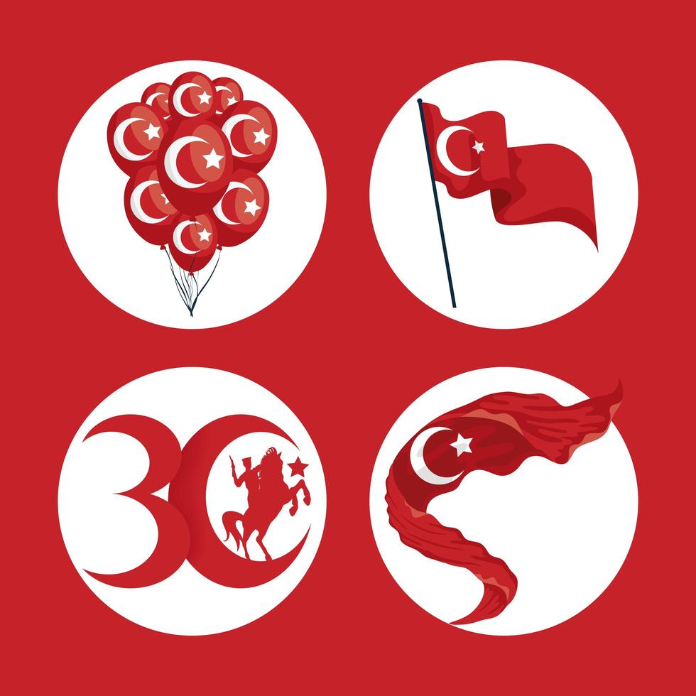 Zafer bayrami icon set vector