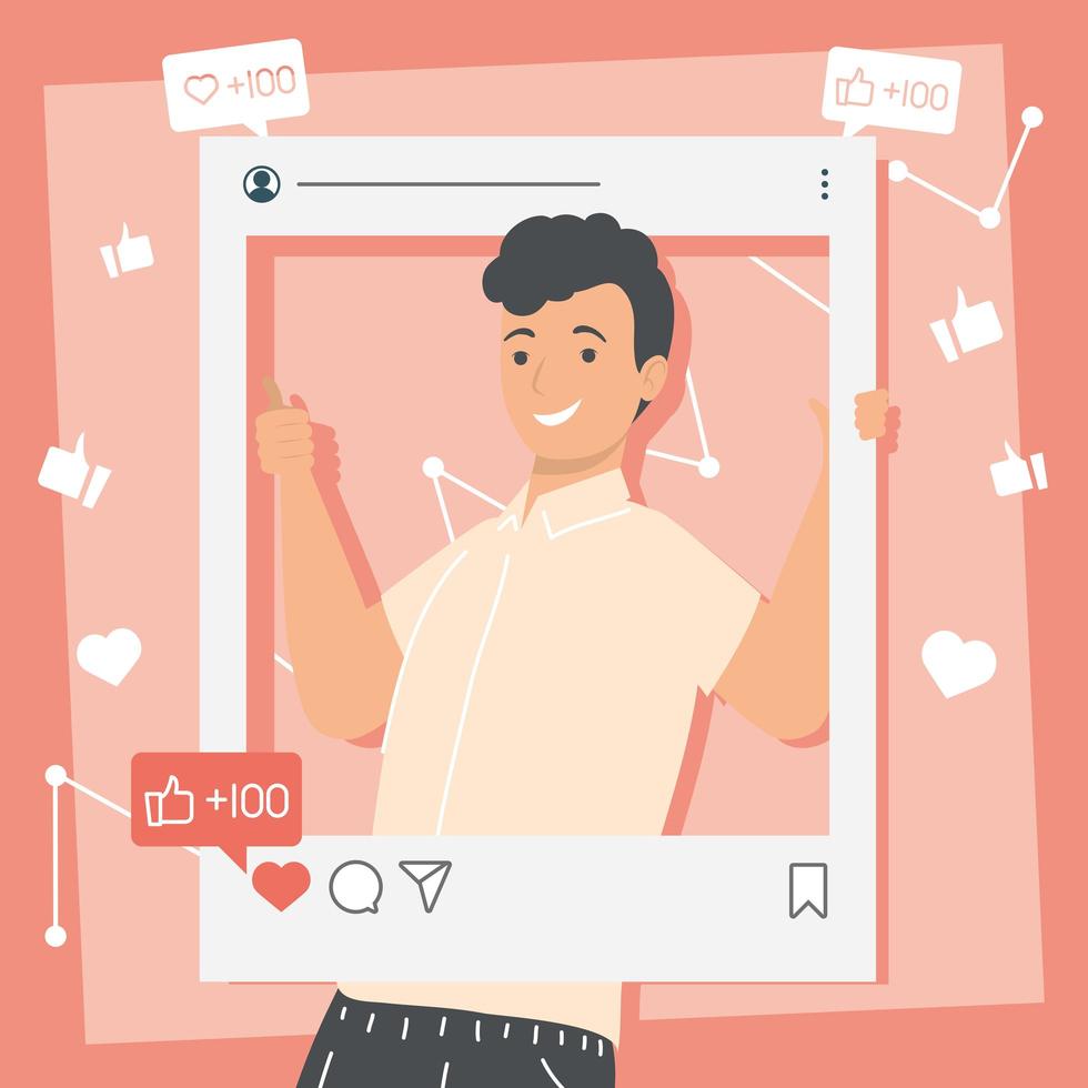 man in social media picture with likes vector