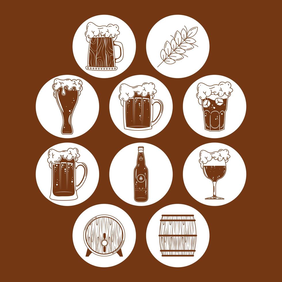 diez cervezas iconos vector