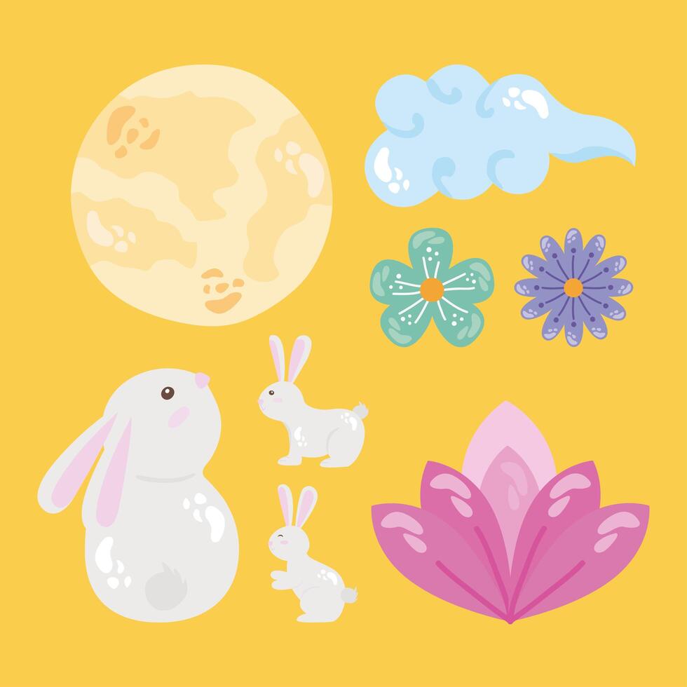 eight mid autumn festival icons vector