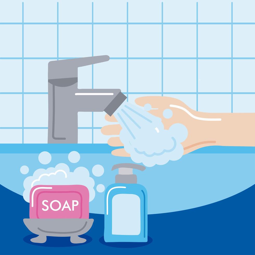 hands washing in washbasin vector