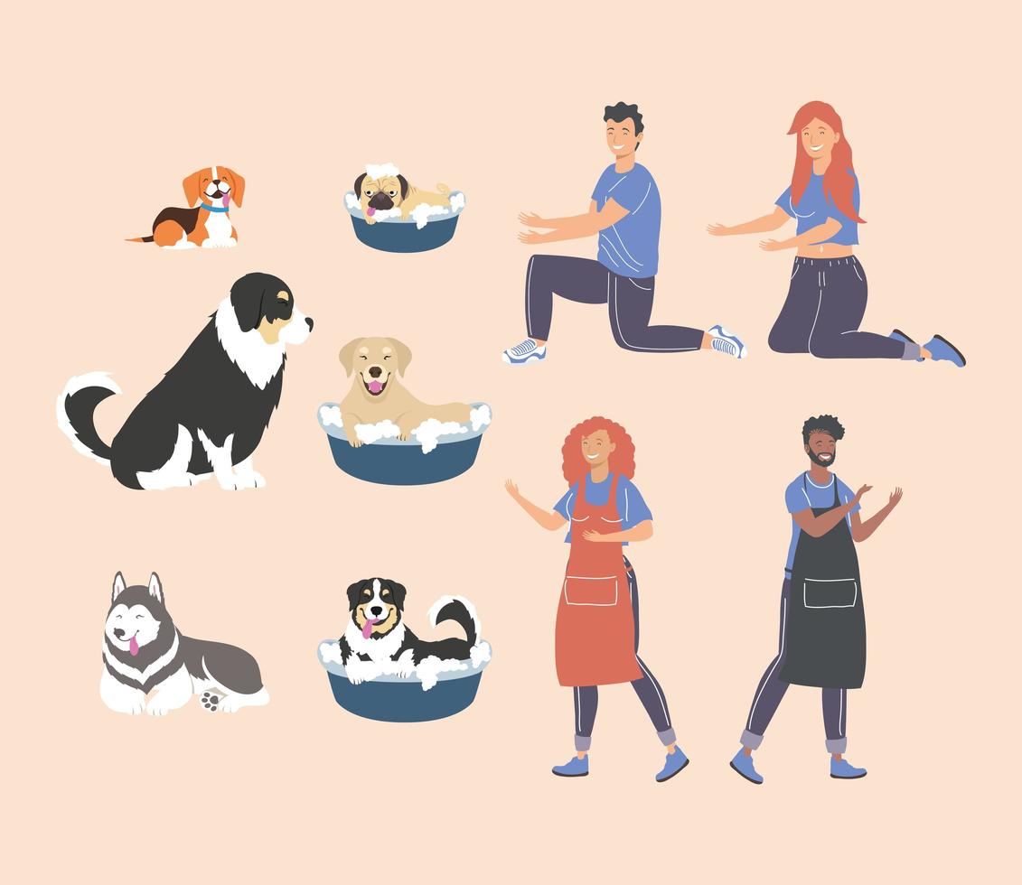 icons with people and dogs vector