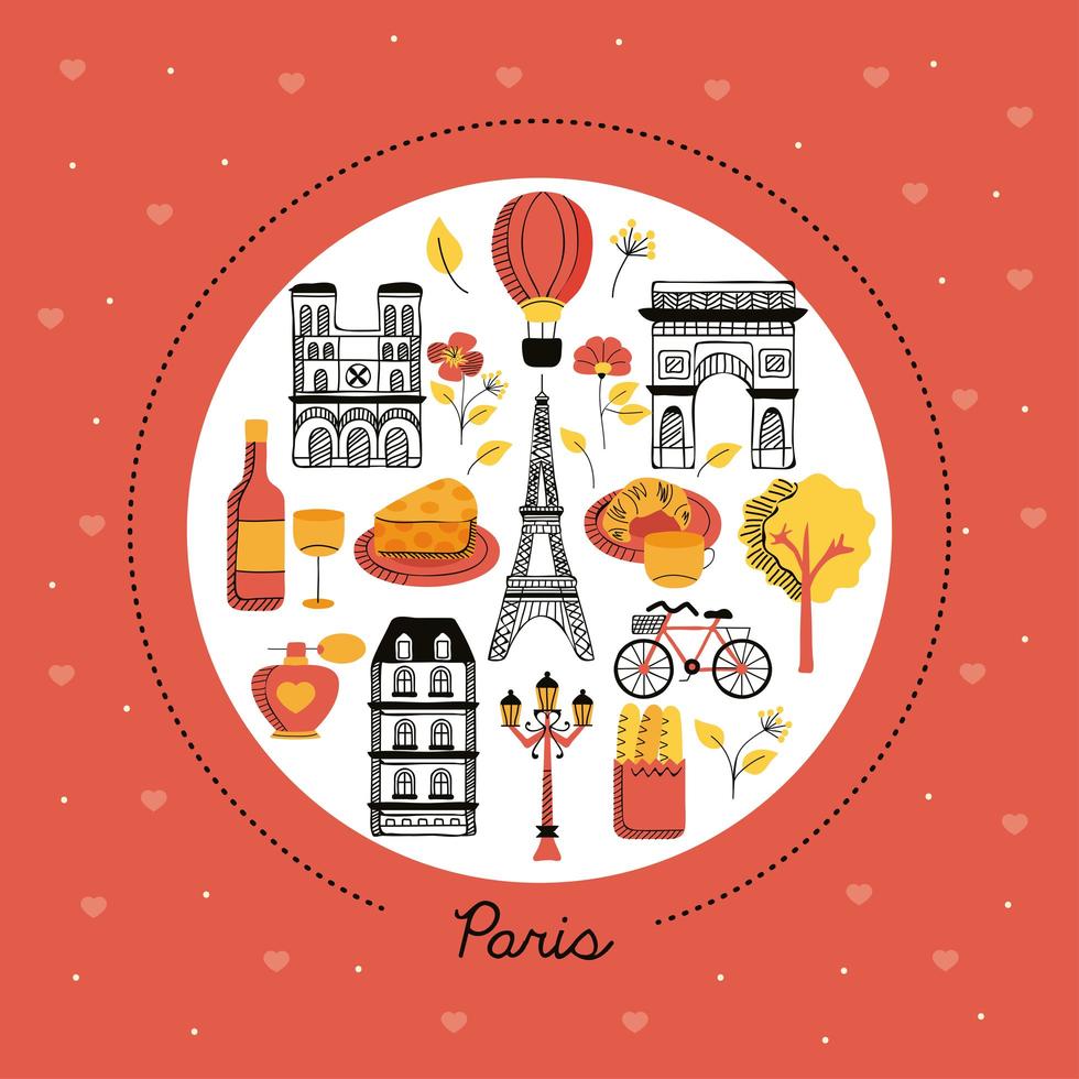 iconos de parís en círculo vector