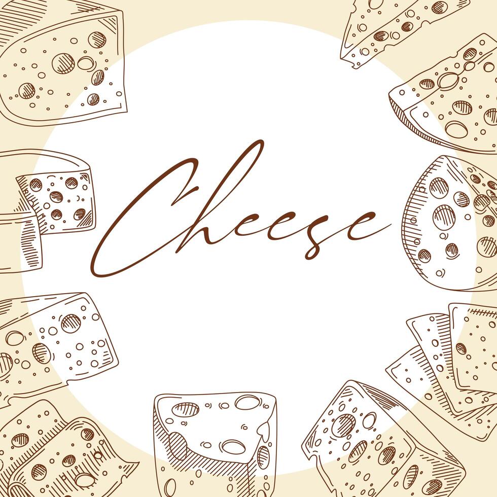 delicious cheeses sketch frame vector