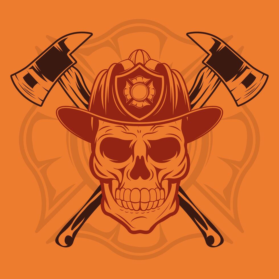 Firefighter skull with helmet and axes vector