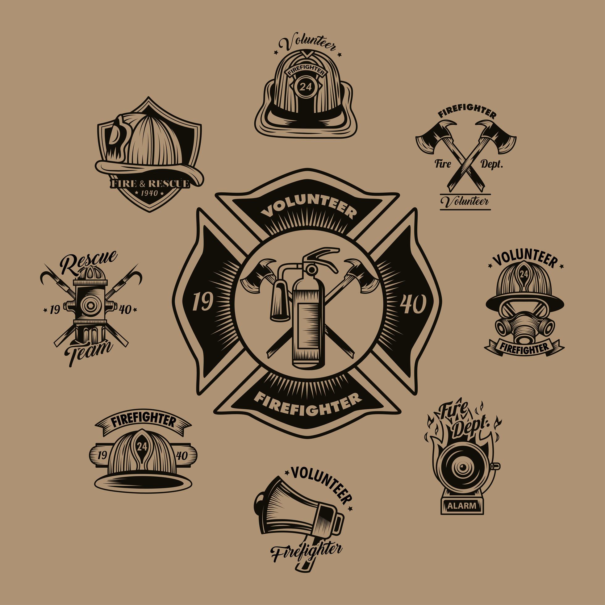 firefighter volunteer badges 3751872 Vector Art at Vecteezy
