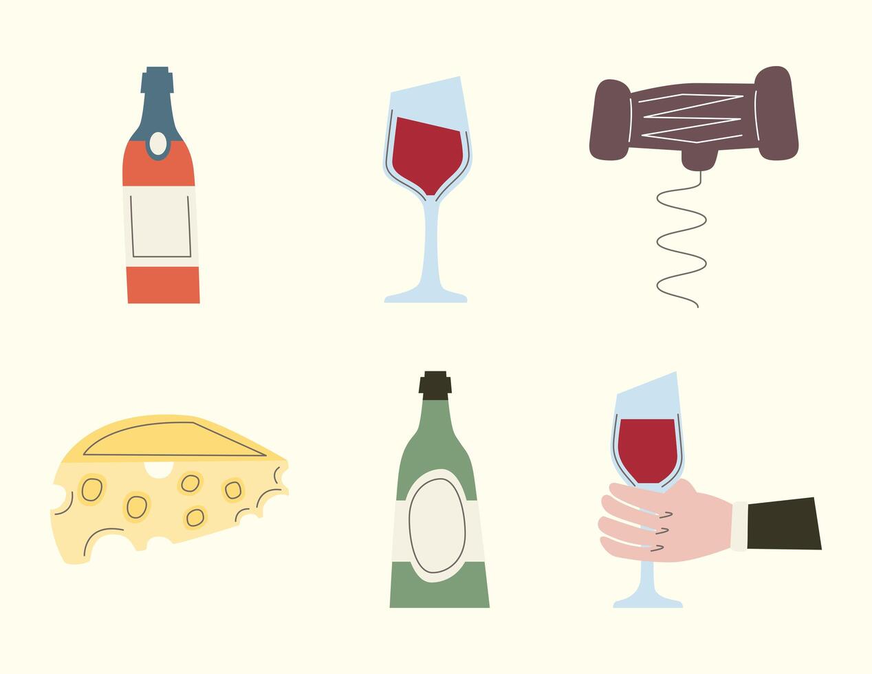 seis iconos de vino vector