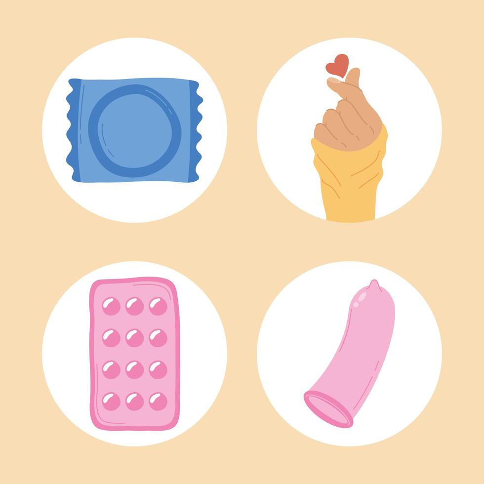 cuatro iconos del día de la salud sexual vector
