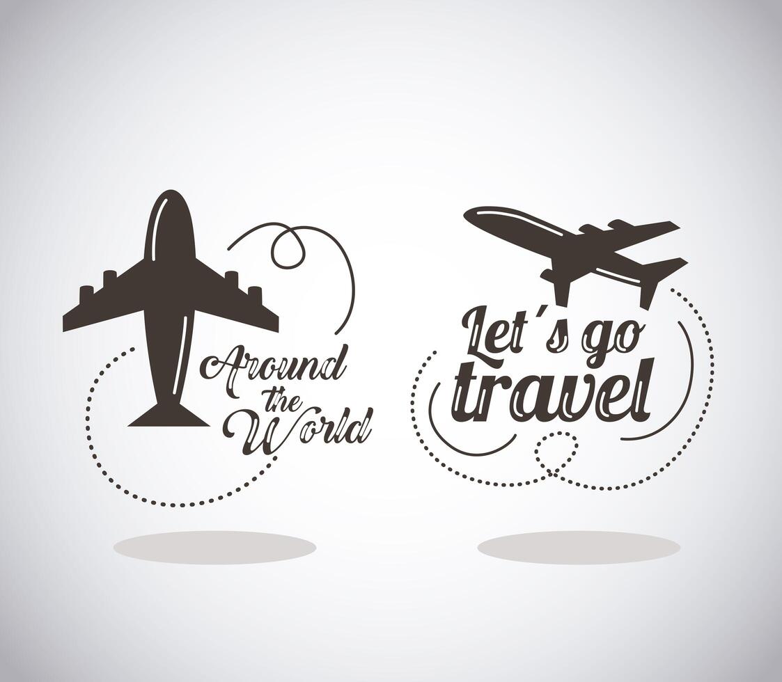 travel letterings with airplanes vector