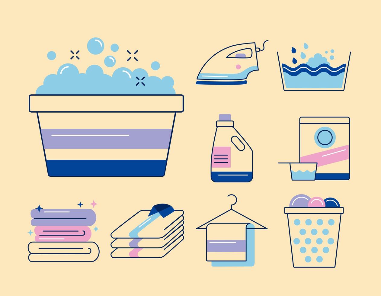 nine laundry service icons vector