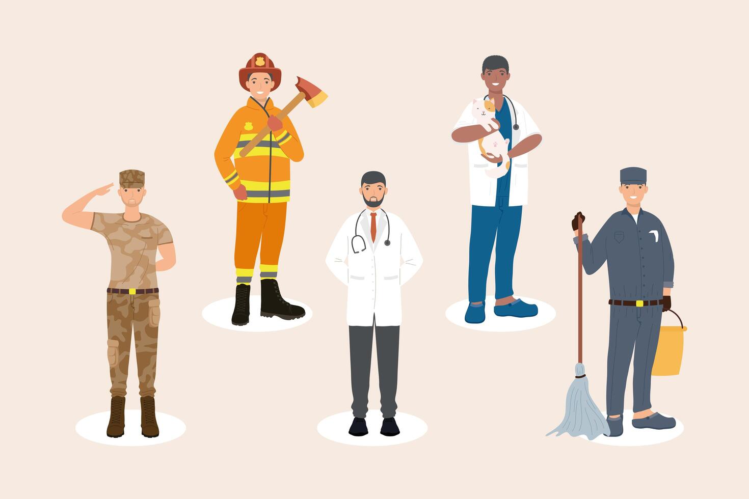 five professionals workers vector