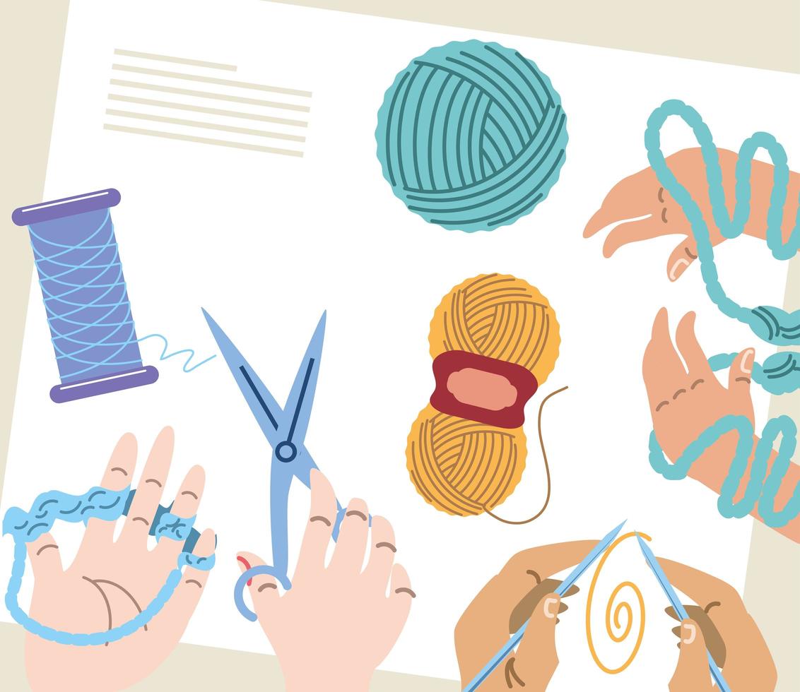 hands knitting process vector