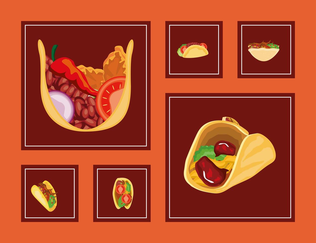 conjunto de iconos de comida de tacos vector