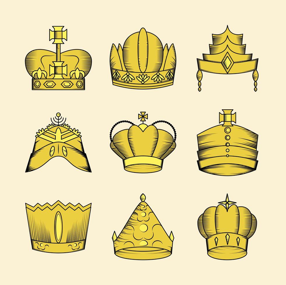 set gold crown vector