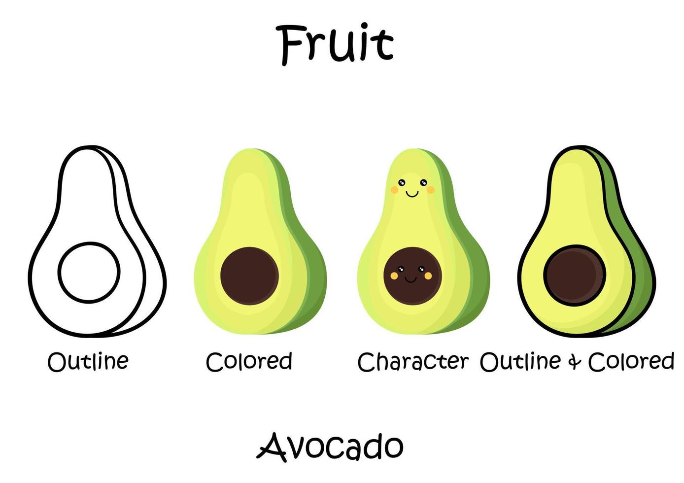 collection of avocado illustrations vector