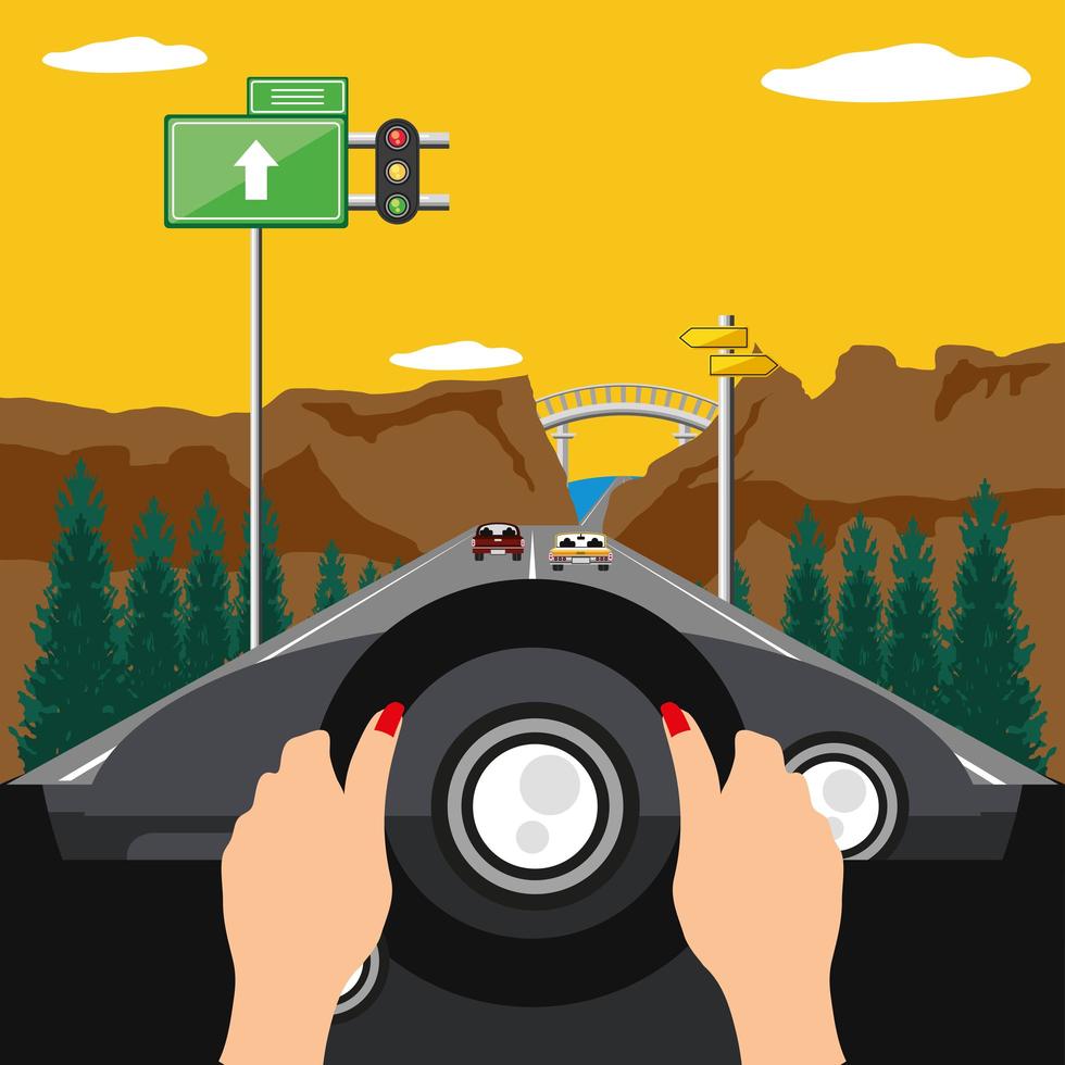 woman hands driver trip vector