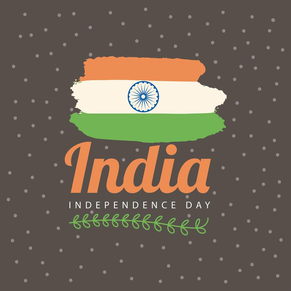 día de la independencia de la india con bandera y hoja vector