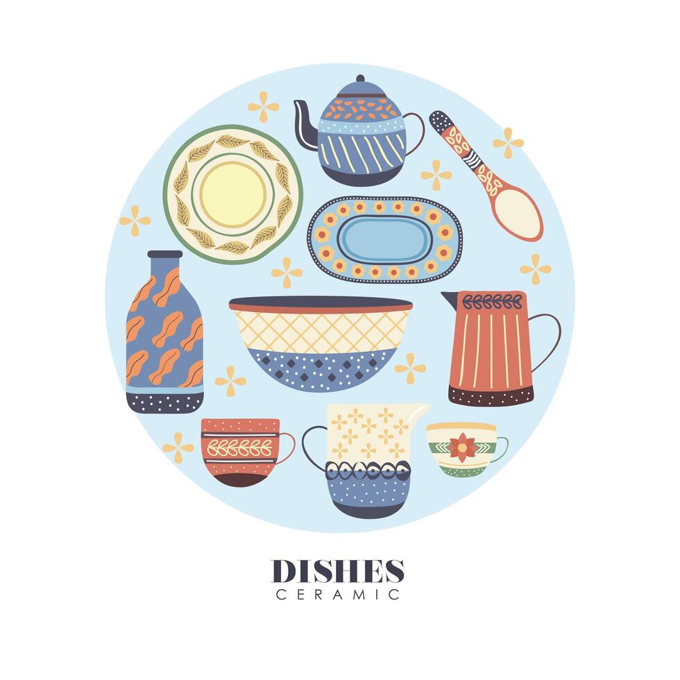 crockery dishes circle utensils vector