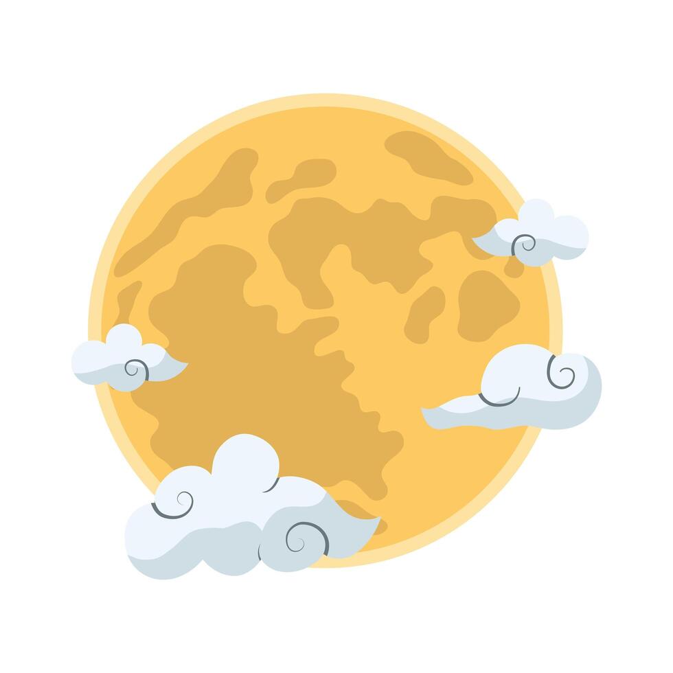 chinese moon with clouds vector