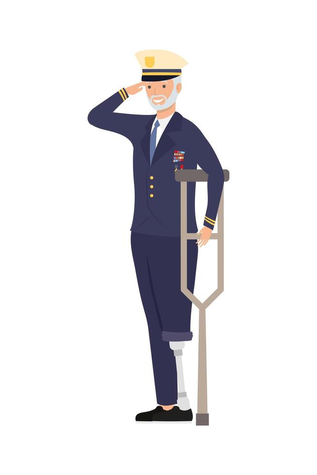 Veteran man with prosthetic leg vector