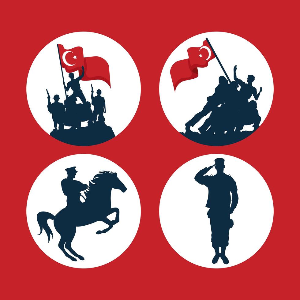 Zafer bayrami soldiers with flag symbol set vector