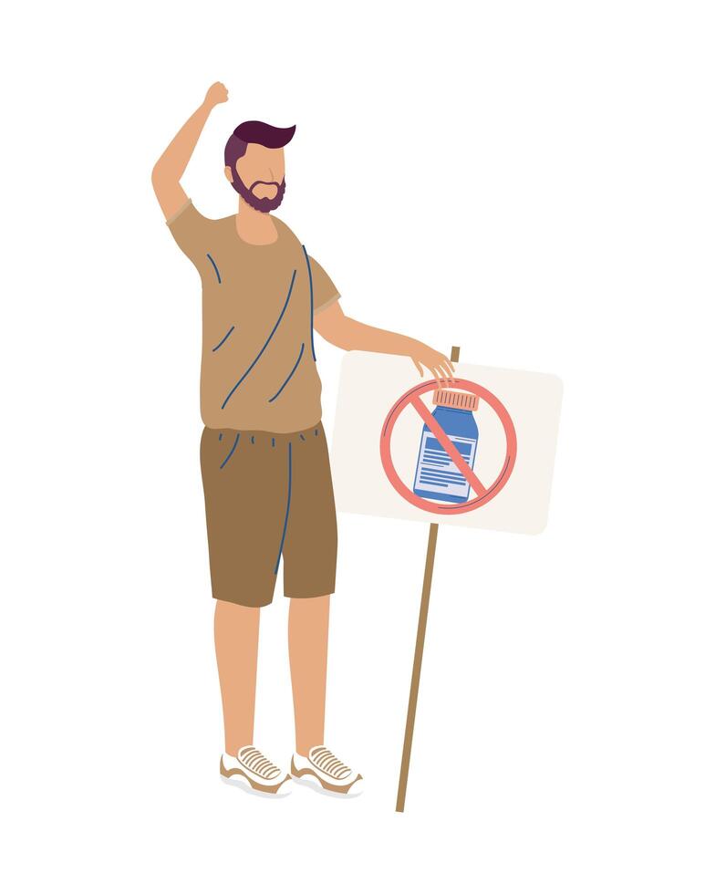 hombre anti vacuna protestando vector