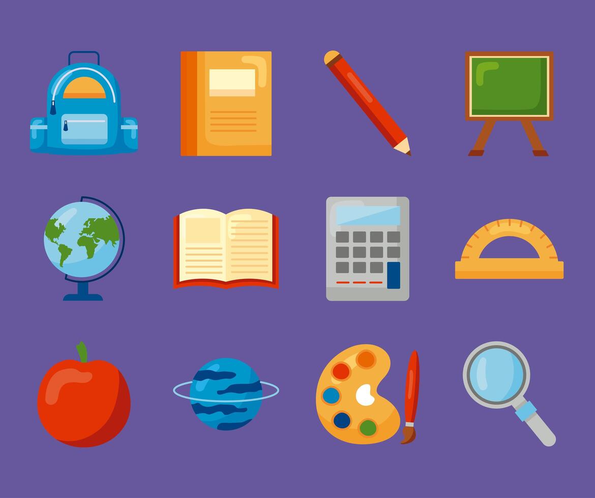 twelve back to school icons vector