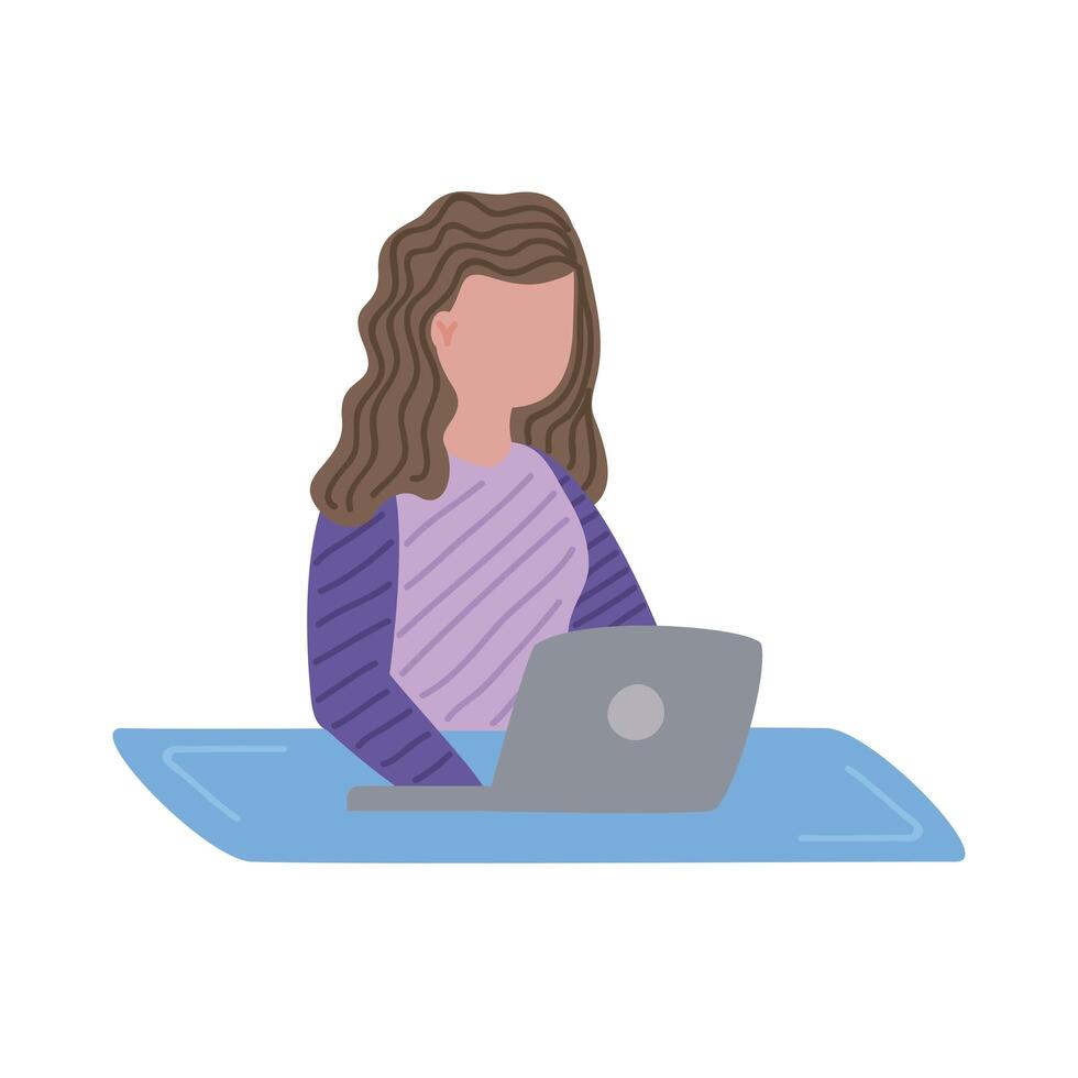 Woman at office desk with laptop vector