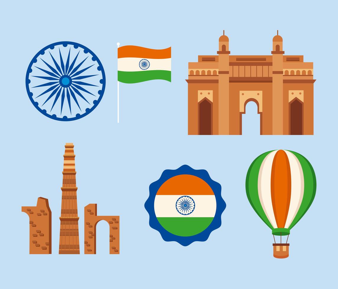 conjunto de iconos del día de la independencia de la india vector